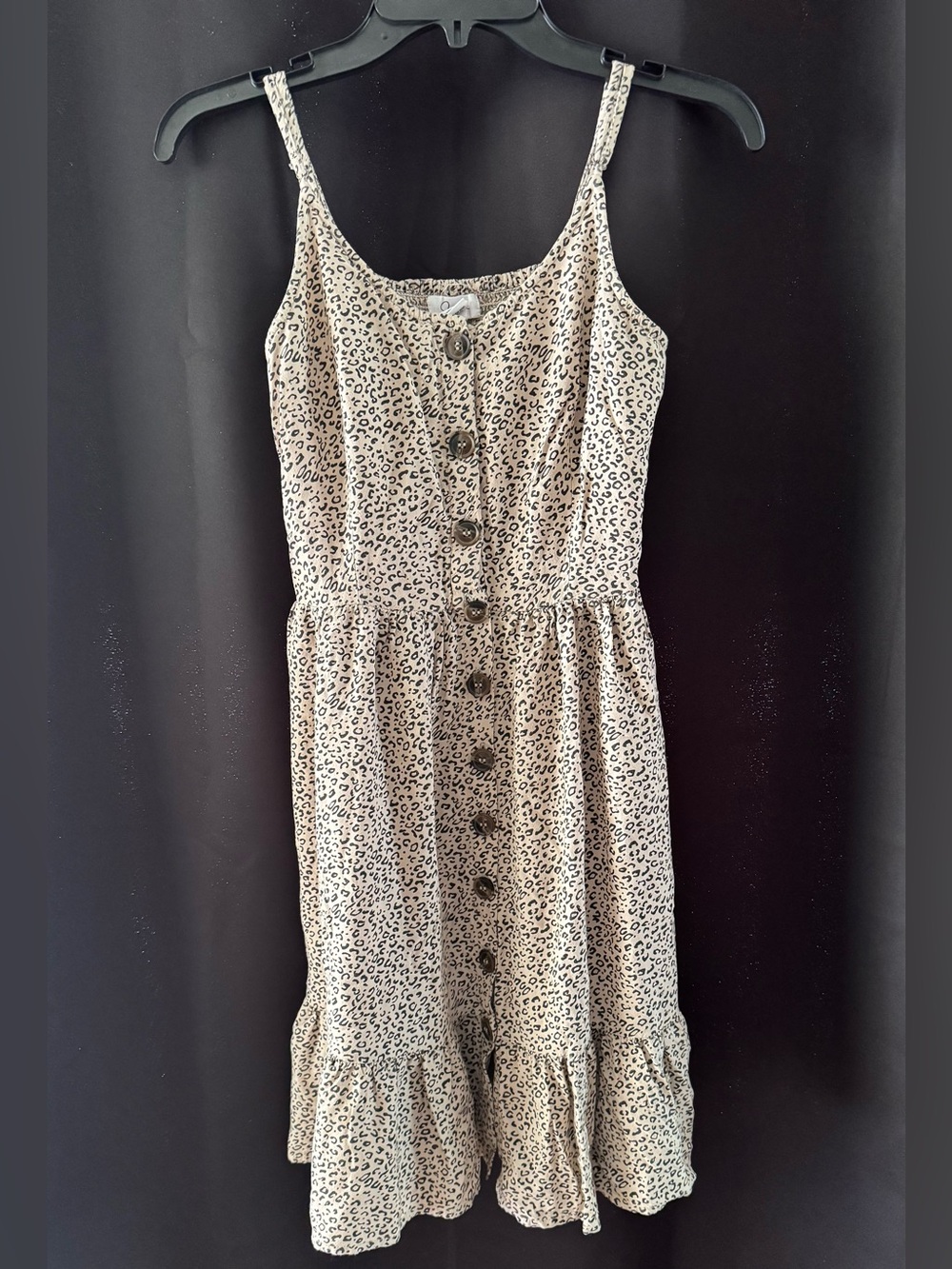 Girls Beige Leopard Print Button-Front Sundress